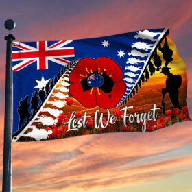 Australian Veteran, Lest We Forget, Poppy Remembrance. Australia Anzac Day Flag THB3801GF