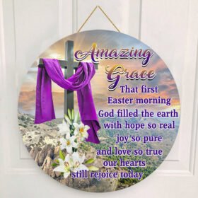 Easter Wooden Door Sign, Amazing Grace Jesus Christian Cross QNN829WD