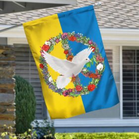 Ukraine Peace Flag, Hippie White Dove With Green Leaf QNK1094F