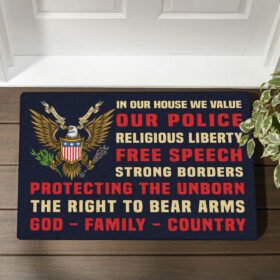 Patriotic Doormat In Our House We Value God Family Country DDH3343DM