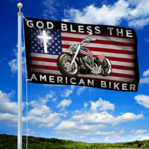 God Bless The American Biker Motorcycle Grommet Flag LHA2156GF