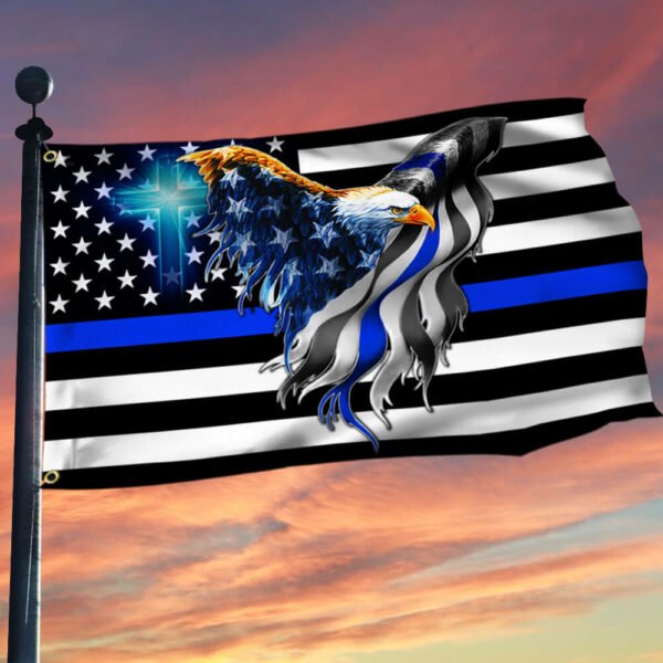 The Thin Blue Line. Police. Law Enforcement American Eagle Flag THB3482GFv1