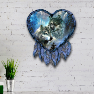 Wolf Couple Dreamcatcher Native American Hanging Metal Sign TQN02MS