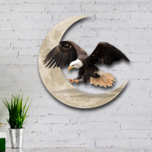 Bald Eagle On The Moon Hanging Metal Sign QNK1005MSv15a
