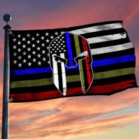 Police Military and Fire Thin Line USA Grommet Flag, Spartan Blue Green Red Line TQN30GF