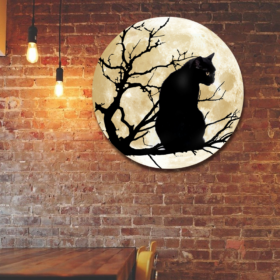Black Cat Hanging Metal Sign On The Moon LNT01MS