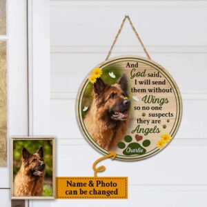 Personalized Round Wooden Sign Dog Lovers God Will Send Them Without Wings MLN49WDCT