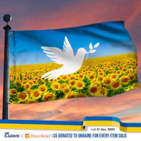 Ukraine Grommet Flag, Peace For Ukraine, Stand With Ukraine Sunflowers White Dove TQN57GF