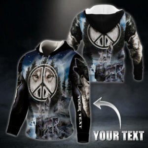 Personalized Wolf Peace Sign 3D Zip Hoodie THB3789ZHCT