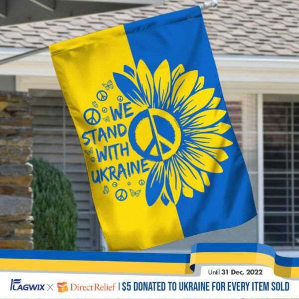 We Stand With Ukraine. Sunflower Peace Sign Ukraine Flag TPT18Fv1