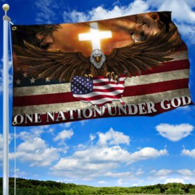 One Nation Under God Grommet Flag, Jesus and Lion Of Judah Cross US Map American Patriot TQN103GF
