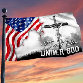 One Nation Under God. Jesus Christian Cross American Grommet Flag THN2224GF