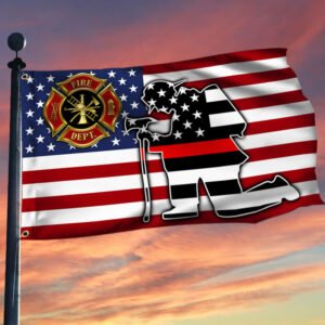 Kneeling Firefighter Thin Red Line Grommet Flag THB3844GFv1