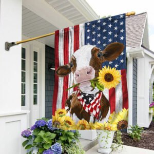 Cow Flag Cattle Sunflower American Flag TPT87F