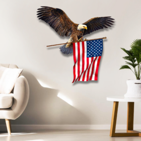 Eagle With American Flag Hanging Metal Sign QNK751MSv21