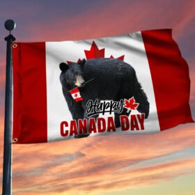 Black Bear Happy Canada Day Grommet Flag TQN154GFv1