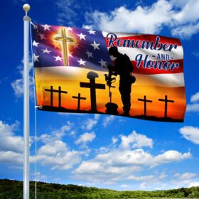 God Bless Our Troops Veteran Grommet Flag Memorial Day Remember and Honor MLN162GF