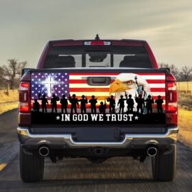 In God We Trust, Christian Cross, Thank You Veterans, American Eagle Truck Tailgate Decal Sticker Wrap TPT120TD