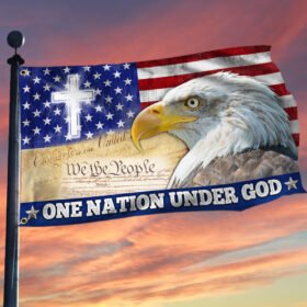 One Nation Under God, Christian Cross American Eagle Grommet Flag TPT165GF