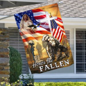 Soldier Kneeling Cross American Flag Honor The Fallen MLN127F