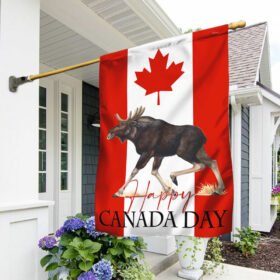 Happy Canada Day Flag. Dominion Day Flag. Canada Birthday Flag Funny Moose LNT144Fv2