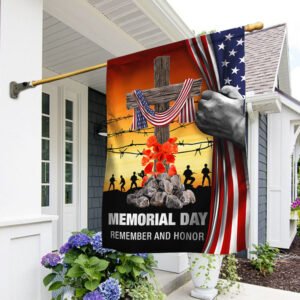 Memorial Day Flag Remember And Honor God Bless Our Troops Christian Cross American Flag MLN134F