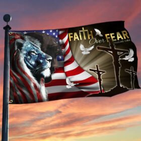 Jesus Faith Over Fear, Christian Cross American Grommet Flag TPT170GF