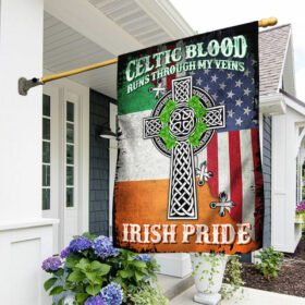 Irish Celtic Cross Flag Celtic Blood Runs Through My Veins Irish Pride Flag MLN277F