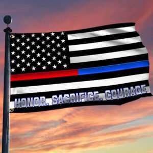 Thin Red Blue Line Grommet Flag Firefighter Police Honor Sacrifice Courage TQN288GF