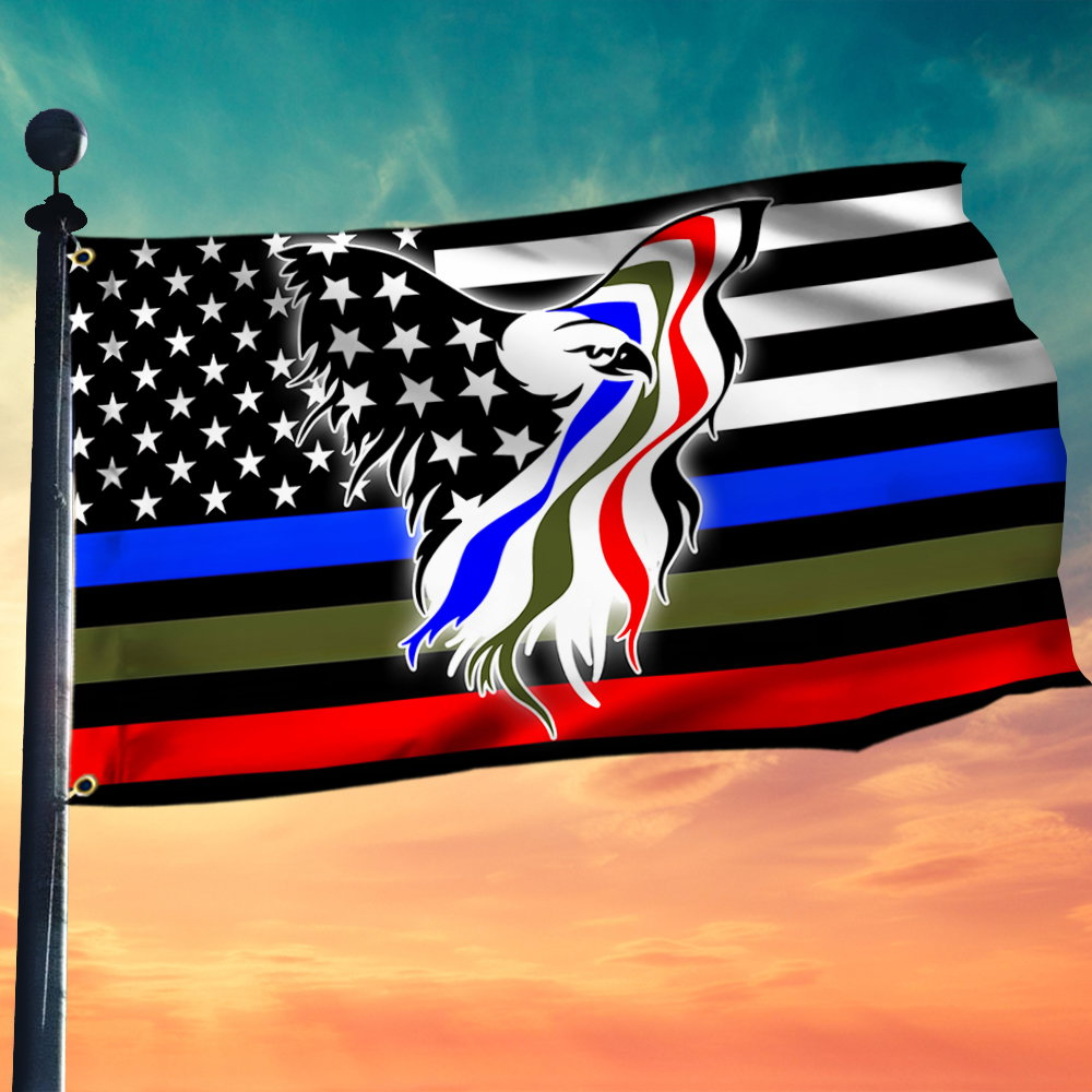 Police Military and Fire Thin Line Eagle Grommet Flag USA Blue Green ...