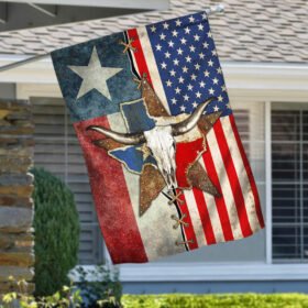 Texas Flag Longhorn Cattle Texas American Flag TRH1852Fv1