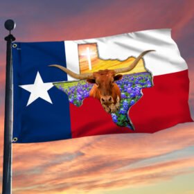 Texas Longhorn In Bluebonnets Grommet Flag TPT164GF