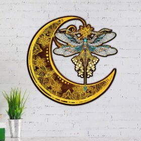 Dragonfly And Moon Hanging Metal Sign TQN371MS