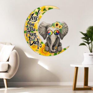 Hippie Elephant On The Moon Hanging Metal Sign I Love You To The Moon And Back TQN372MS