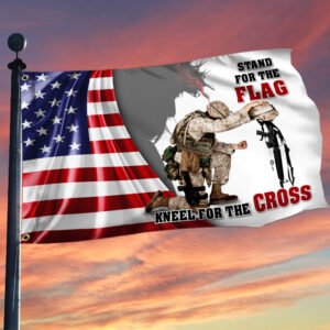 Veteran Kneeling Under God Veteran God Bless Grommet Flag MLN315GF