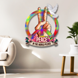 Hippie Hanging Metal Sign Peace In The World Please TQN360MS