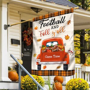 Football And Fall Y'all Flag Game Time Halloween Thanksgiving TQN461F