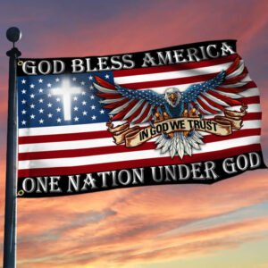 God Bless America. One Nation Under God American Eagle Grommet Flag TPT286GF