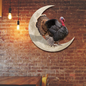 Turkey Thanksgiving On The Moon Hanging Metal Sign QNK1005MSv17