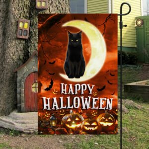 Black Cat Halloween Flag Black Cat On The Moon TQN423Fv1