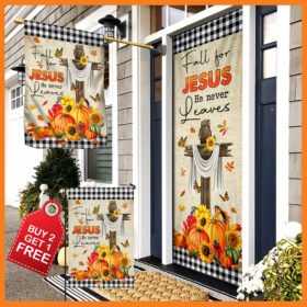Fall For Jesus He Never Leaves Halloween Thanksgiving Door Cover & Banner Home Decor MLN445DS