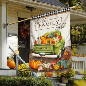 Fall Flag Faith Family Fall Pumpkins Truck Thanksgiving Flag MLN493F