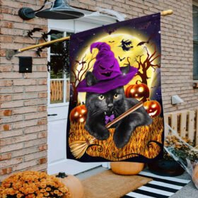 Black Cat Halloween Flag Witchy Black Cat Costume Pumpkin TQN413F