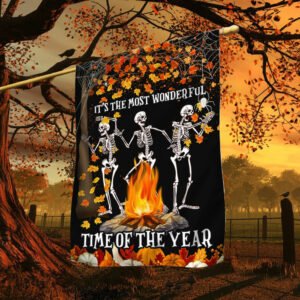 Halloween Flag Dancing Skeleton Skull It's The Most Wonderful Time Of The Year Flag MLN504F