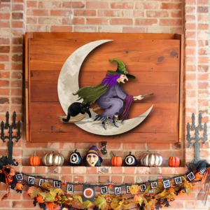 Halloween Witch On The Moon Hanging Metal Sign QNK1005MSv18