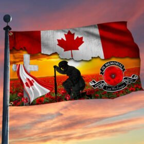 Veteran Kneeling Canadian Memorial Honoring Fallen Soldiers Veterans Lest We Forget Grommet Flag MLN404GF