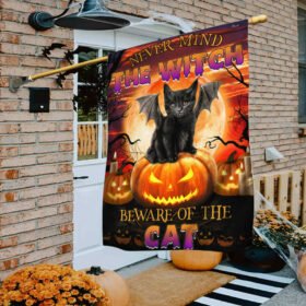 Beware Of The Black Cat Halloween Witch Flag TPT341F