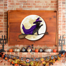 Black Cat Halloween Hanging Metal Sign Cat Witch LNT529MS