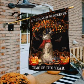 Halloween Welcome Witch Cat It's The Most Wonderful Time Of The Year Flag MLN525F