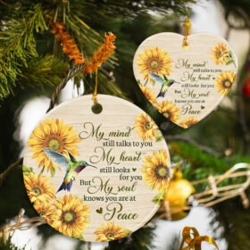 Hummingbird Ornament, My Mind Still Talks To You Sunflower Hummingbird,  Memorial Ceramic Ornament, Christmas Tree Decorations, Ceramic Ornament  MLN559O